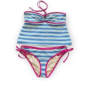 White and Blue Striped Tankini